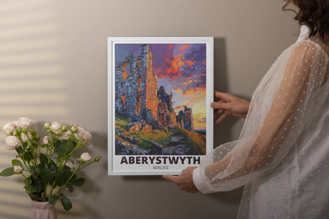 Aberystwyth Castle Ruins Sunset Wales Heritage Travel Poster - Image 2