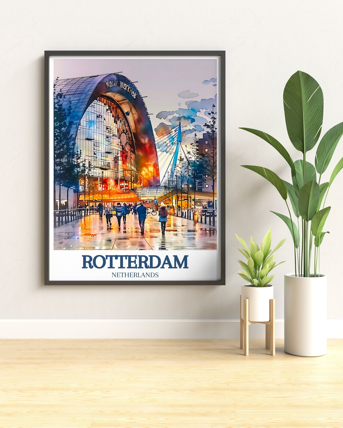 Rotterdam Markthal And Erasmus Bridge Illuminated Dusk Poster - Image 2