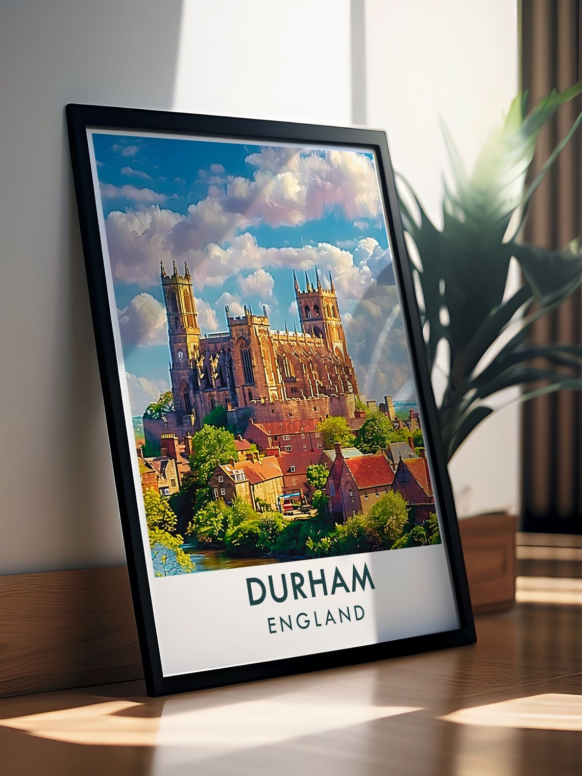 Durham England Cathedral Panorama at Golden Hour Travel Poster - Image 3