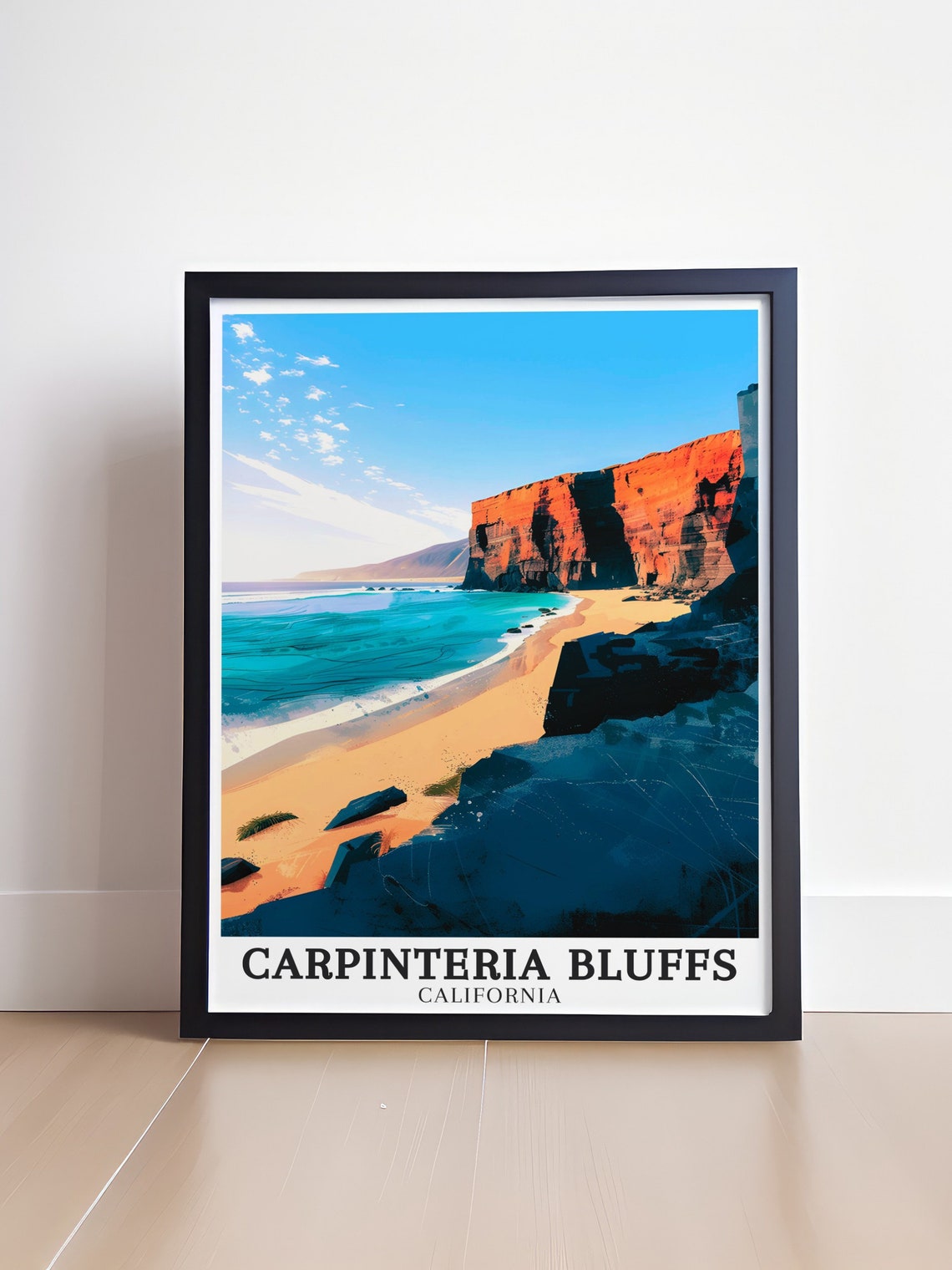 Carpinteria Bluffs California Sunlit Red Cliff Coastal Beach Poster - Image 4