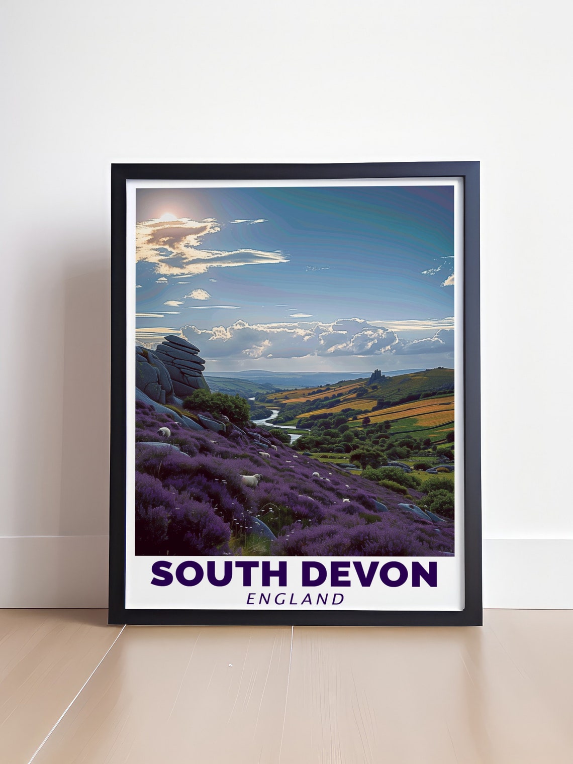 South Devon Purple Heather Hills Sheep England Travel Poster - Image 4