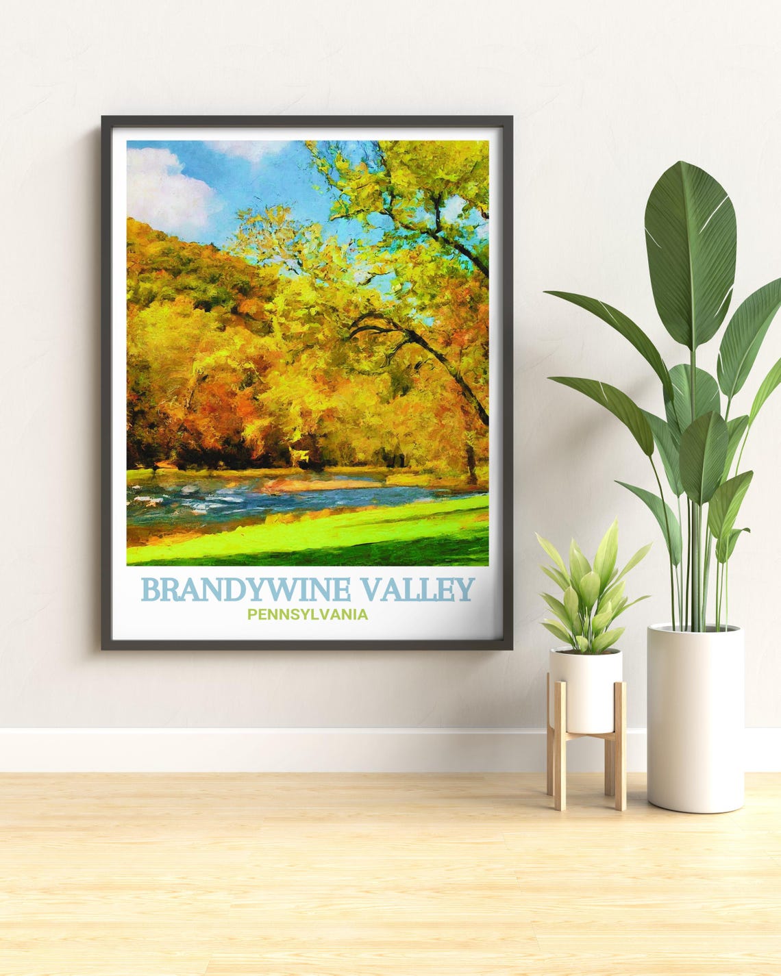 Brandywine Valley Pennsylvania Autumn Foliage Riverside Scene Poster - Image 2