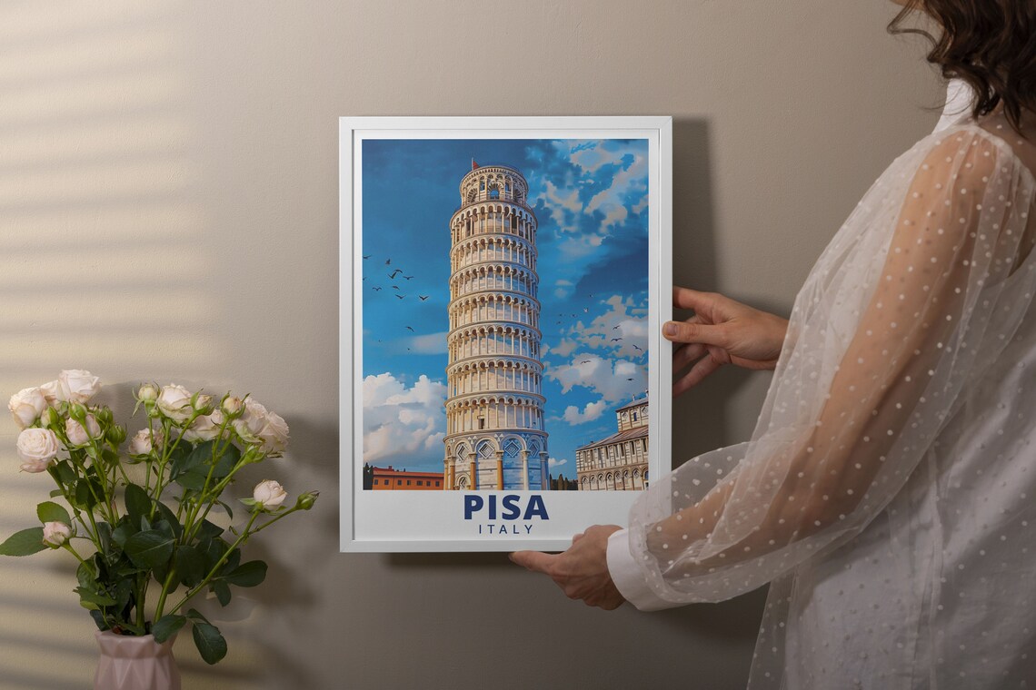 Pisa Leaning Tower Deep Blue Sky Birds Italy Landmark Poster - Image 3