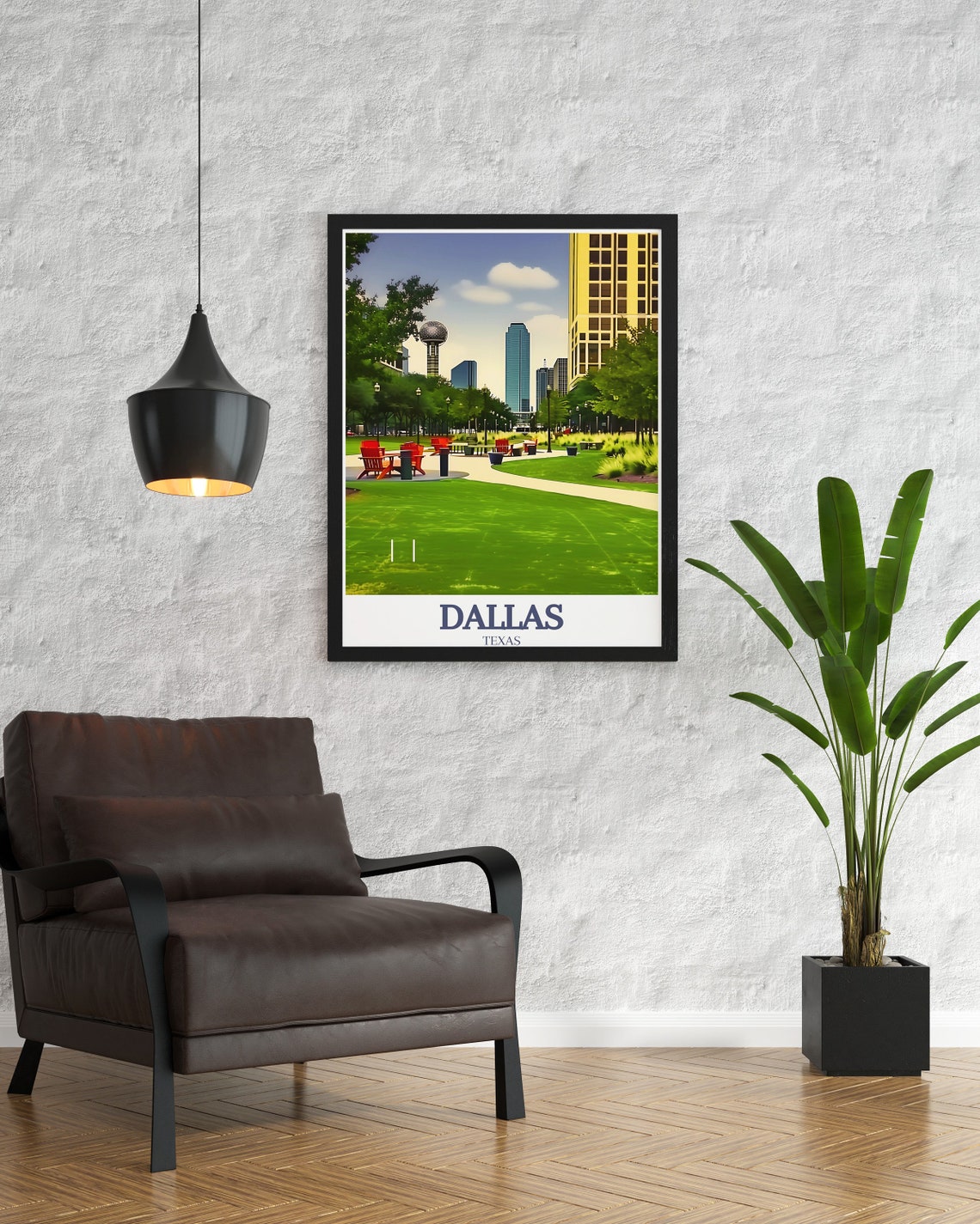 Dallas Klyde Warren Park Green Skyline Daytime Travel Poster - Image 3