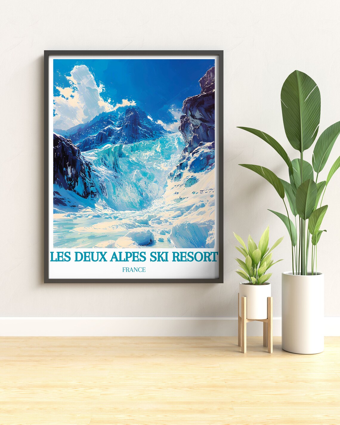 Les Deux Alpes Ski Resort Blue Glacier Ice Scene France Travel Poster - Image 2