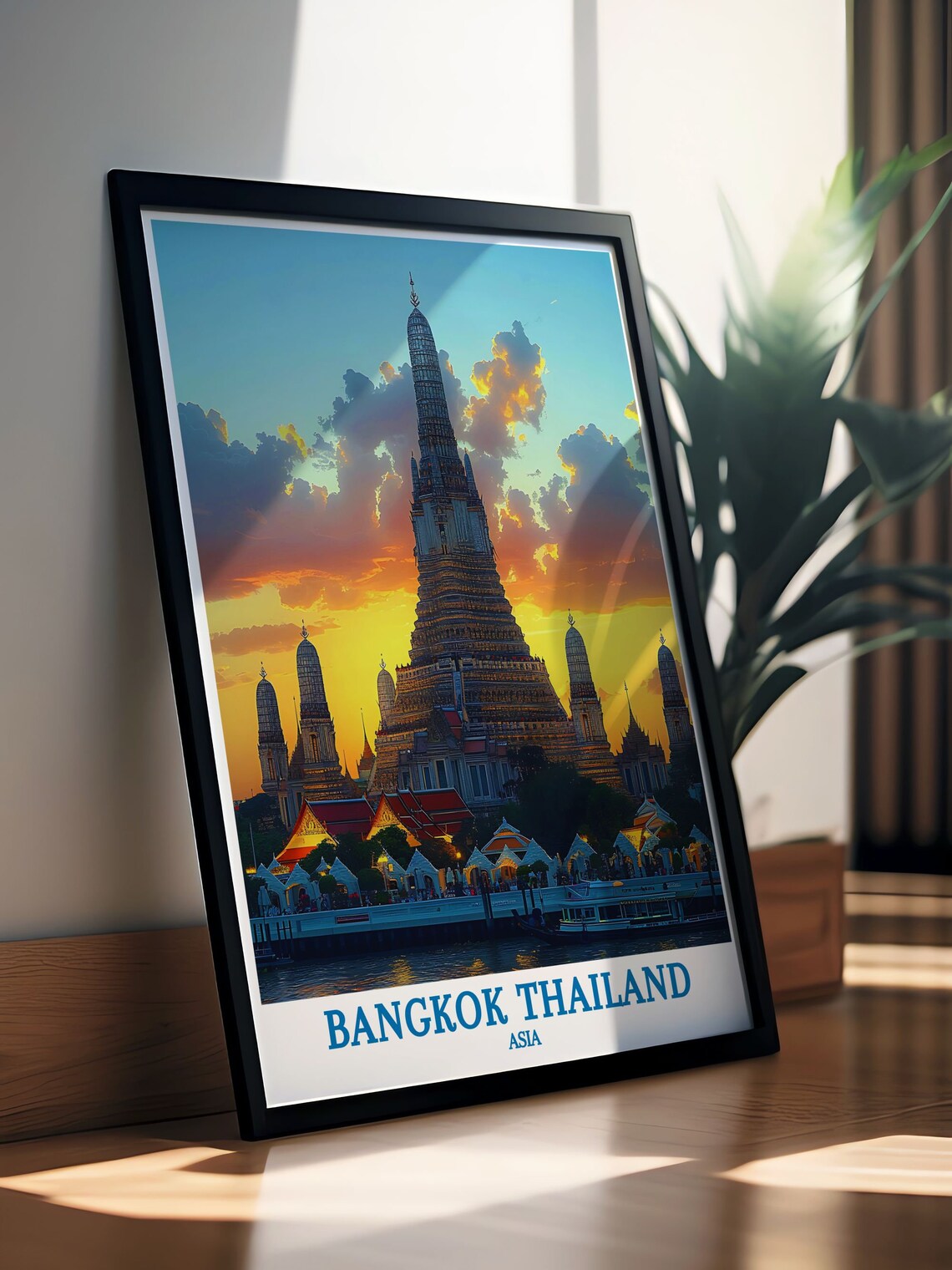 Bangkok Thailand Wat Arun Temple of Dawn Riverside Sunset Poster - Image 3