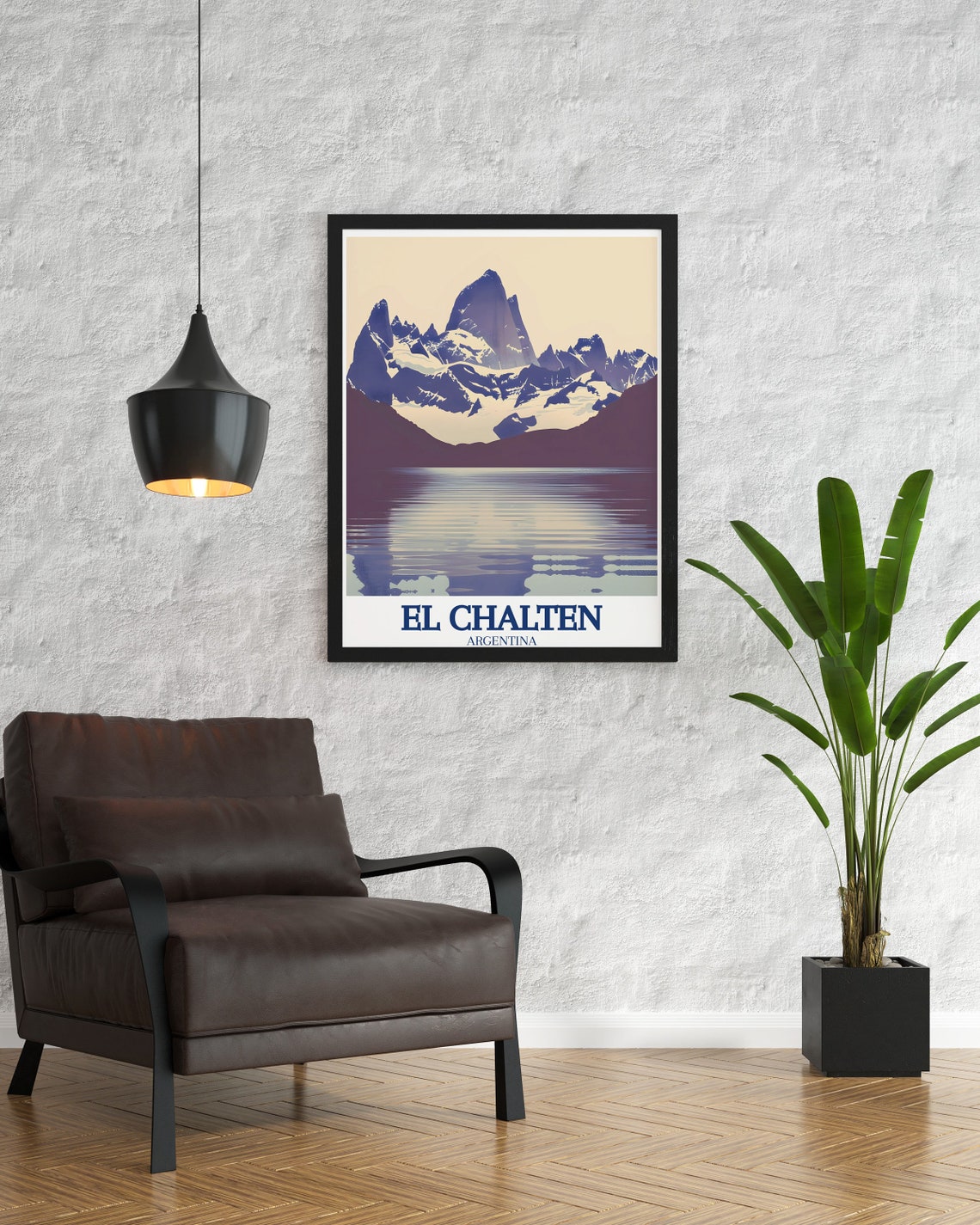 El Chalten Mount Fitz Roy Lake Reflection Purple Retro Poster - Image 3