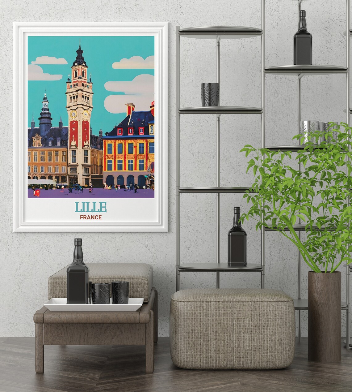 Lille France Grand Place Belfry Square Bustling Market Day Poster - Image 2