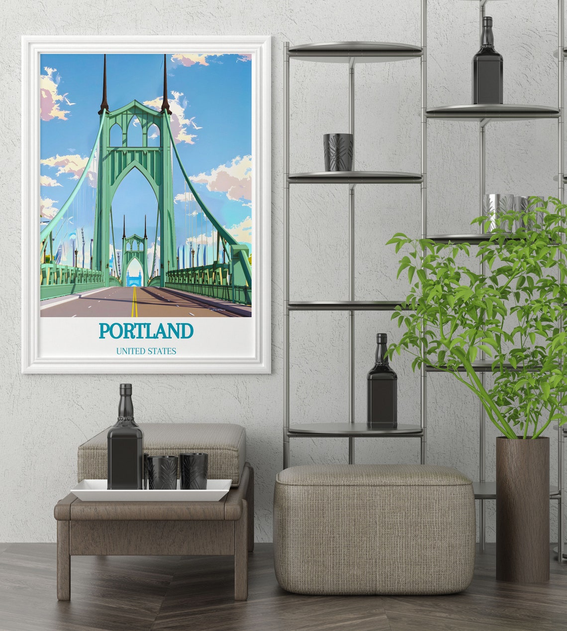 Portland St Johns Bridge Mint Green Gothic Arch Bridge Poster - Image 2