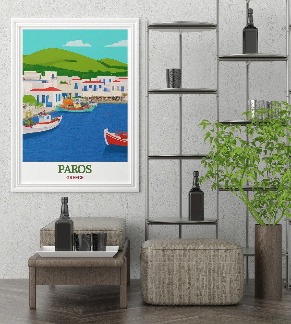 Paros Greece Naoussa Harbor Fishing Boats Waterfront Village Poster - Image 3