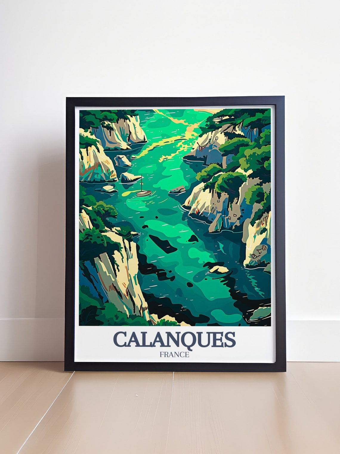 Calanques Aerial View Of Emerald Inlet Between White Cliffs Poster - Image 4