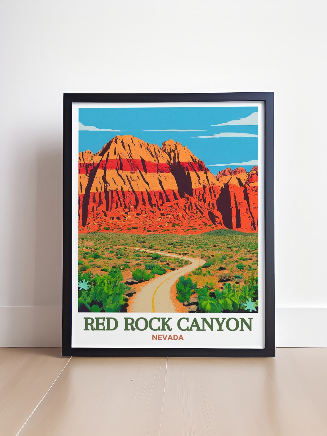 Red Rock Canyon Nevada Desert Road Red Escarpment Sunset Poster - Image 4