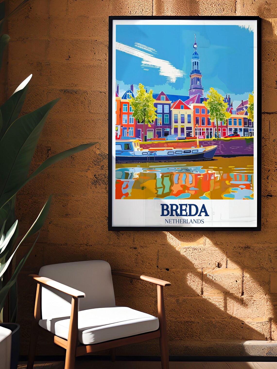 Breda Canal Colorful Houses Great Church Netherlands Travel Poster - Image 3