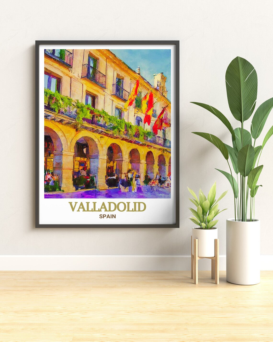 Valladolid Spain Plaza Mayor Arches Spanish Flags Travel Poster - Image 2