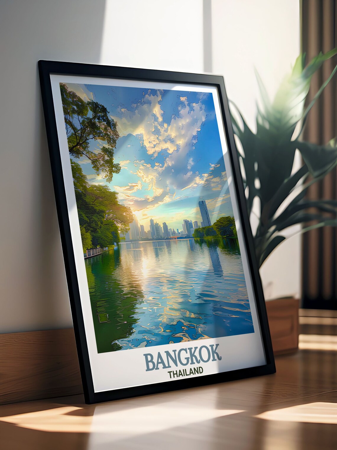 Bangkok Lumphini Park Lake Skyline Reflection At Sunrise Poster - Image 2