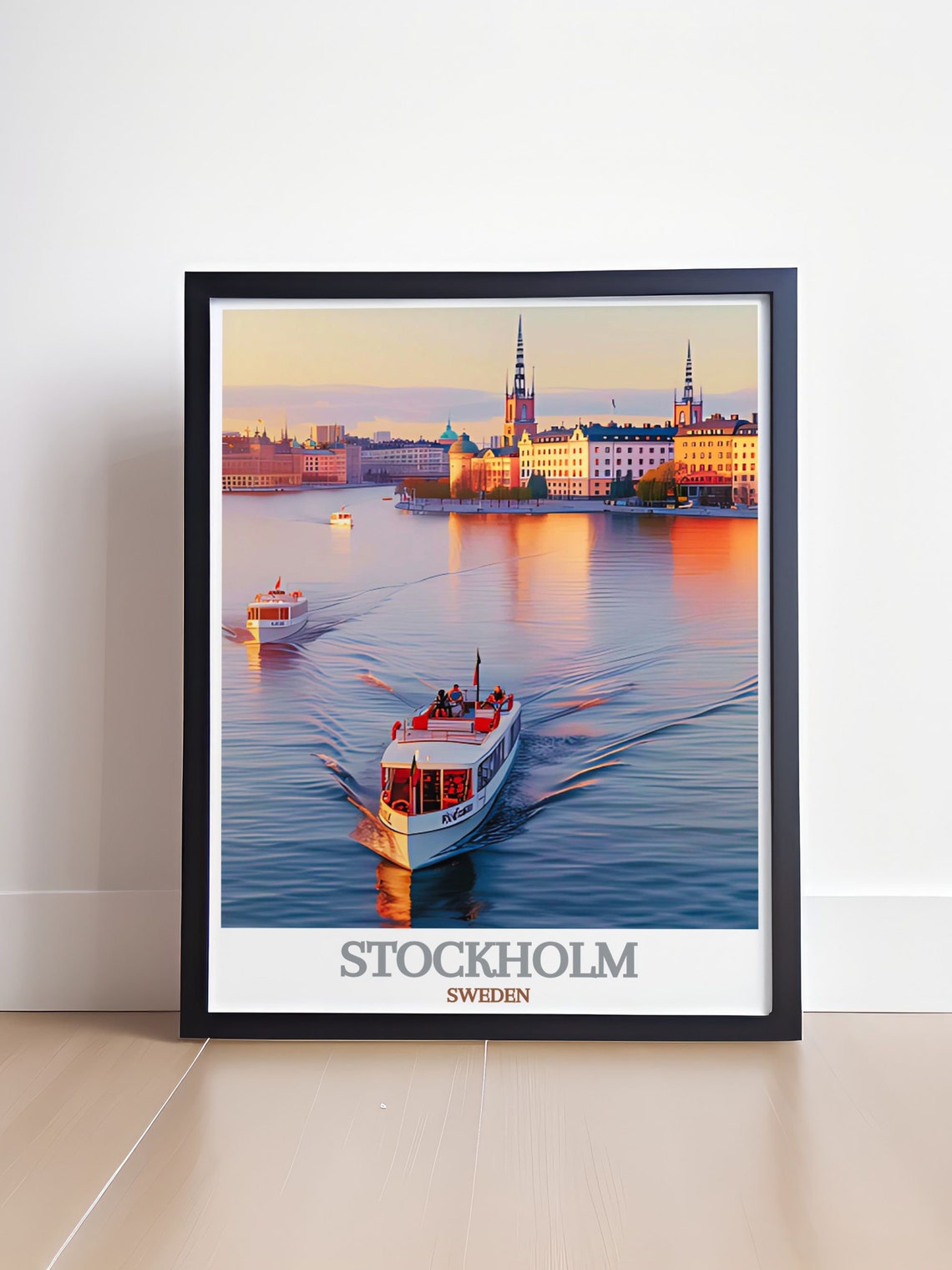 Stockholm Sweden Old Town Harbor Golden Sunset Cruise Boats Poster - Image 4