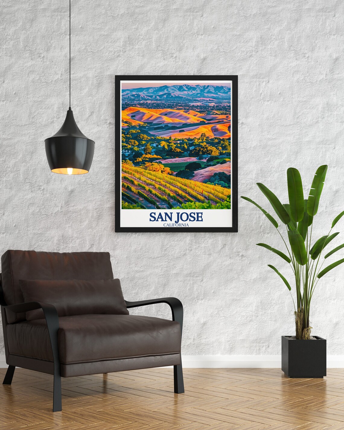 San Jose California Vineyard Hills Golden Sunset Landscape Poster - Image 3