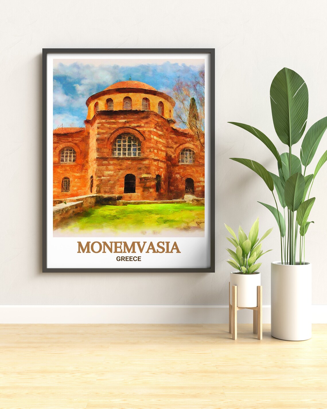 Agia Sofia Byzantine Church Watercolor Monemvasia Greece Travel Poster - Image 3