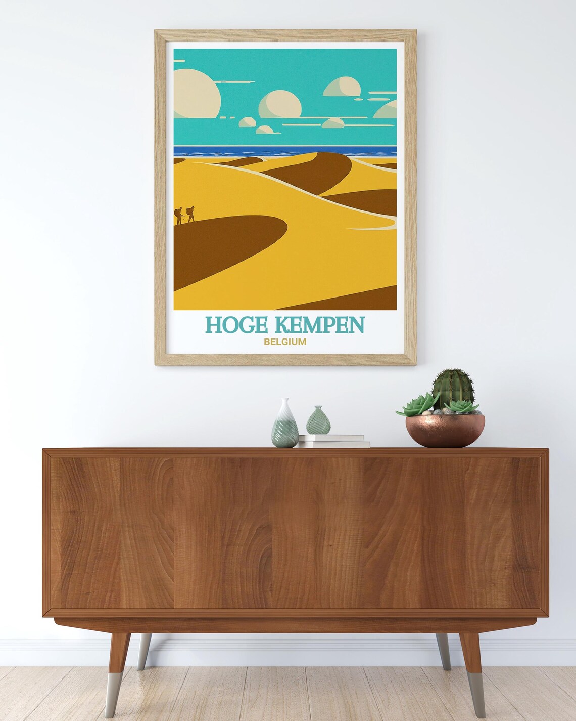Hoge Kempen Belgium Golden Sand Dunes Hikers Minimal Art Poster - Image 2