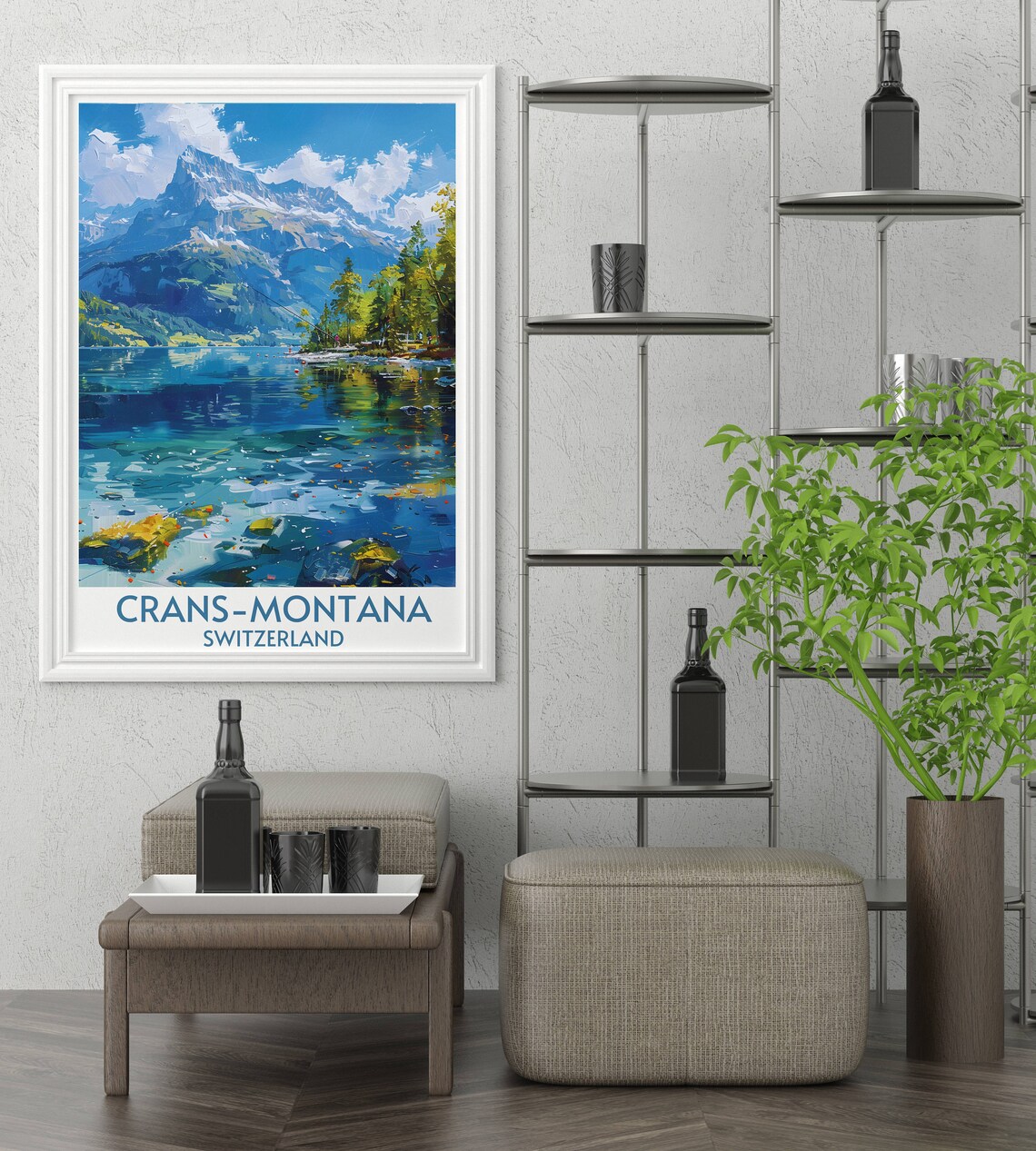 Crans Montana Switzerland Travel Poster Alpine Lake Mountain View - Image 2