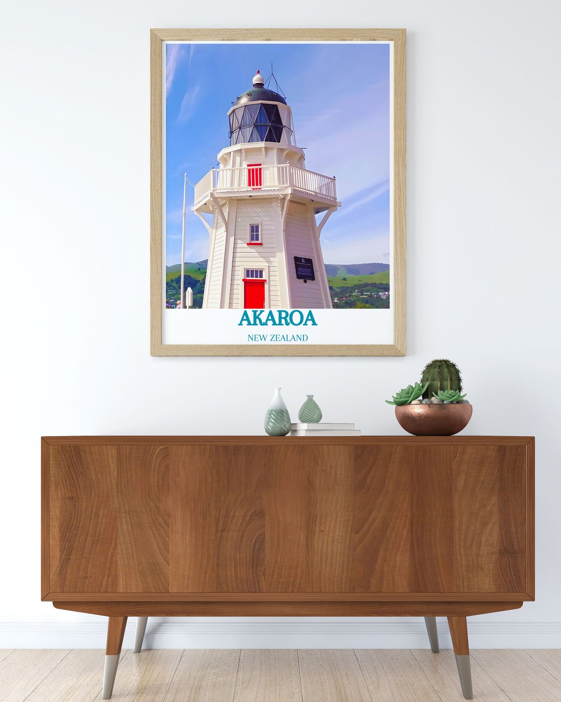 Akaroa New Zealand White Lighthouse Under A Bright Blue Sky Poster - Image 3