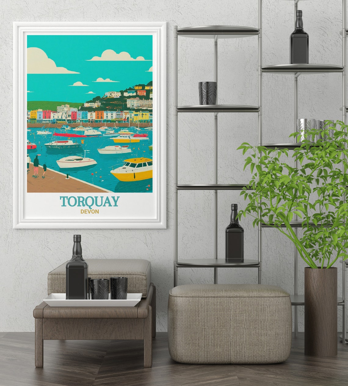 Torquay Devon Harbour Boats Colorful Seafront Pier Travel Poster - Image 2