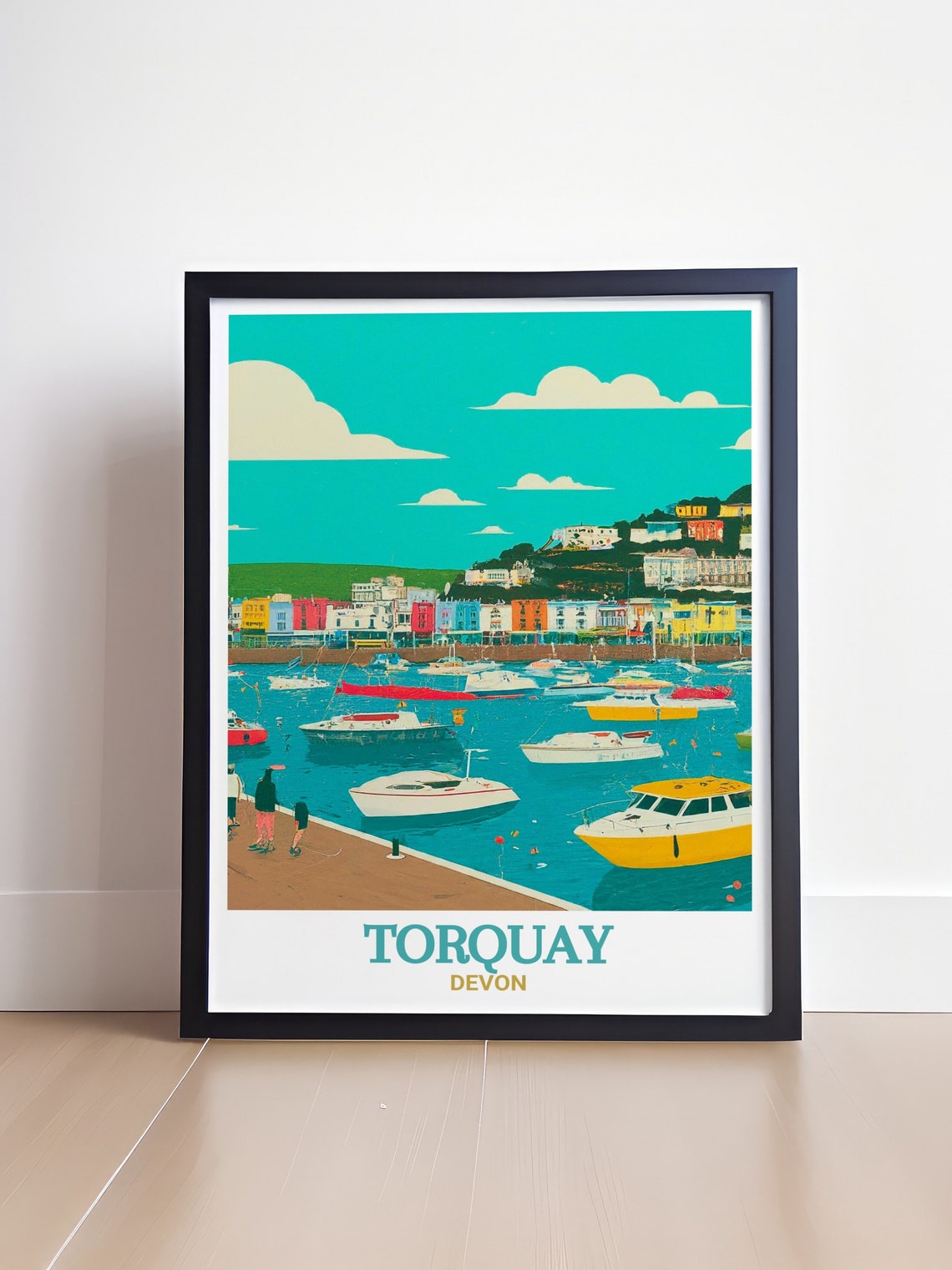 Torquay Devon Harbour Boats Colorful Seafront Pier Travel Poster - Image 4