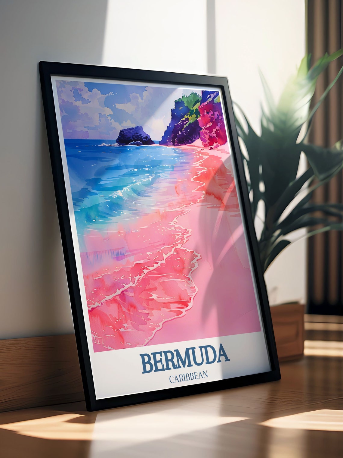 Bermuda Pink Sand Beach Turquoise Waves Tropical Shore Poster - Image 3