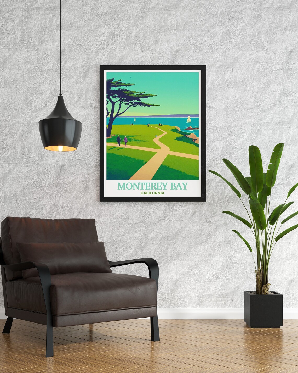 Monterey Bay Lovers Point Park California Coast Travel Poster - Image 2