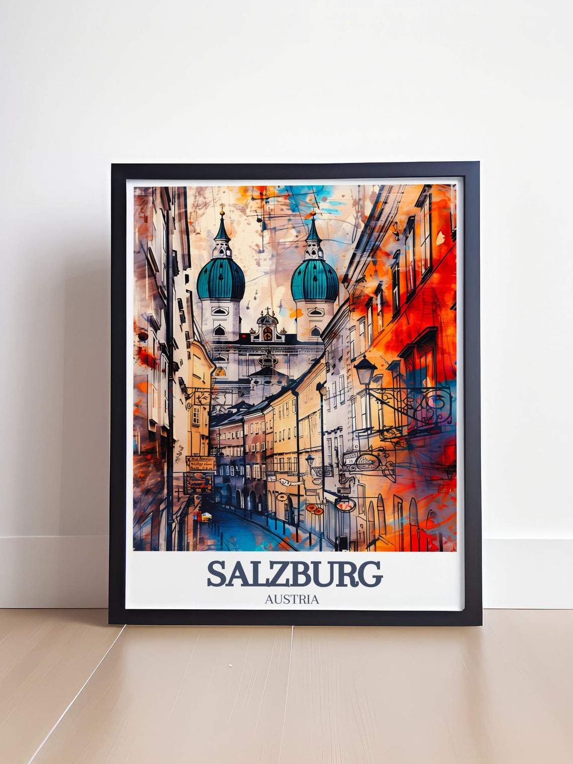 Salzburg Wall Art Salzburg Cathedral And Getreidegasse Artwork Salzburg Cathedral And Getreidegasse Prints Salzburg Wall Decor - Image 4