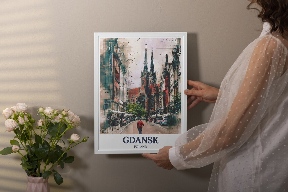 Gdansk Poland Mariacka Street St Marys Church Watercolor Art Poster - Image 3