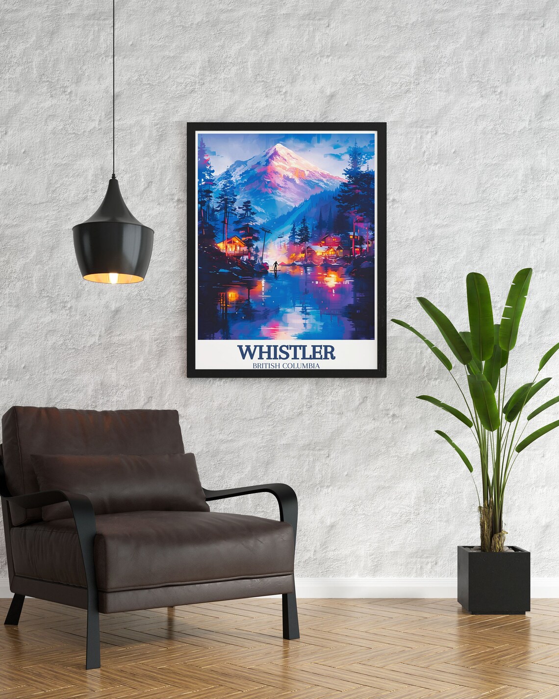 Whistler British Columbia Night Village Mountain Lake Poster - Image 3