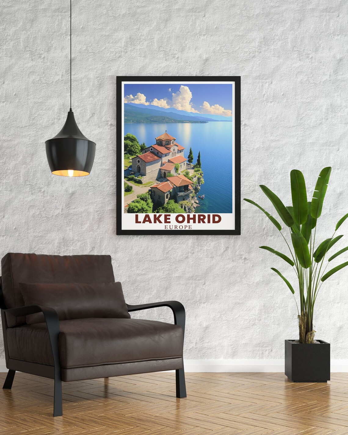Lake Ohrid Lakeside Church Cliff Top View Europe Travel Poster - Image 2