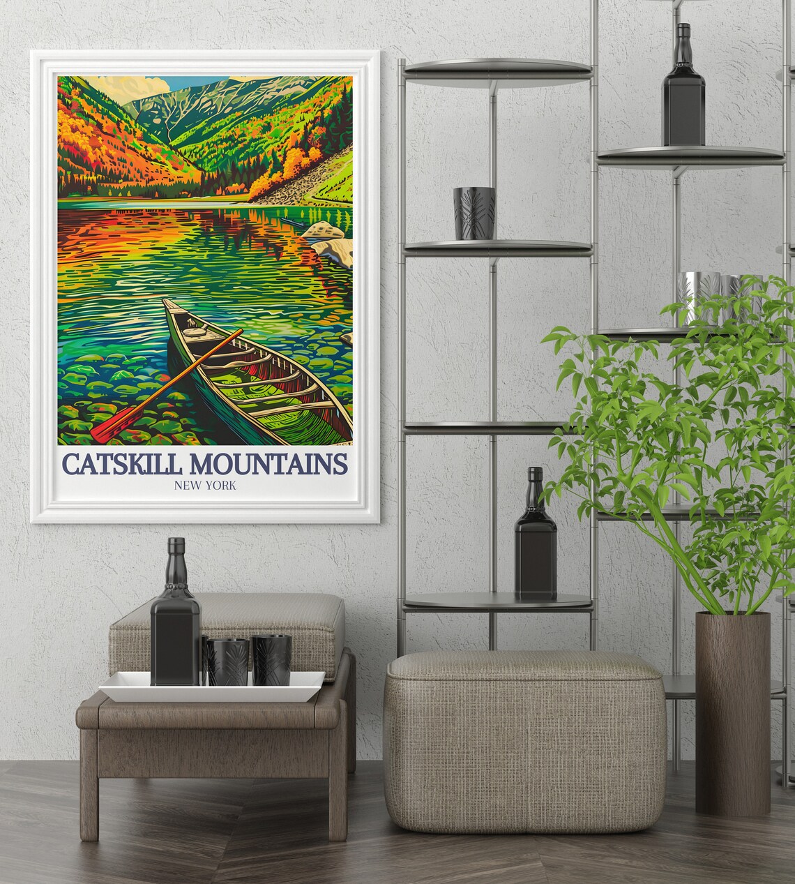 Catskill Mountains New York Autumn Lake Canoe Retreat Travel Poster - Image 2