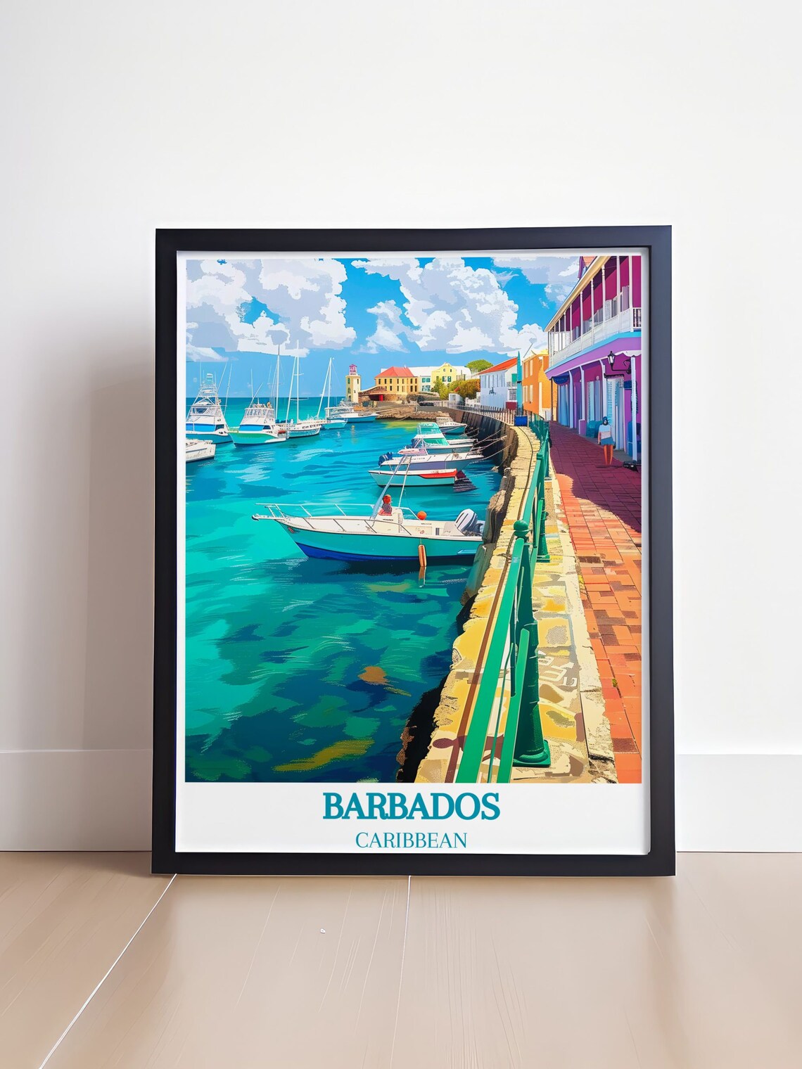 Barbados Bridgetown Harbor Turquoise Boats Classic Travel Poster - Image 4