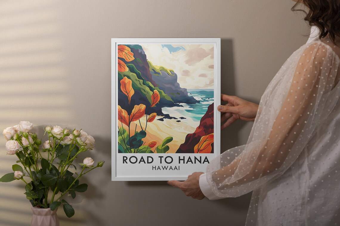 Road to Hana Hawaii Tropical Cove Golden Coastline Travel Poster - Image 2