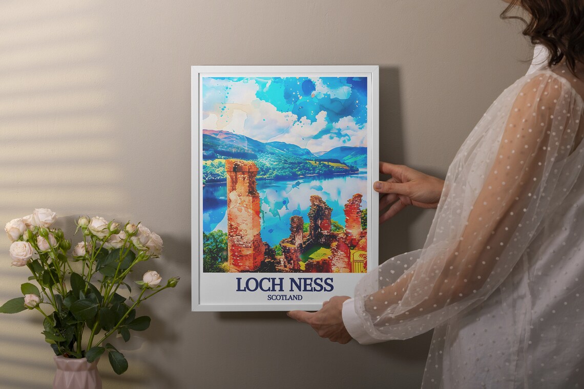 Loch Ness Scotland Urquhart Castle Ruins Watercolor Art Classic Poster - Image 3
