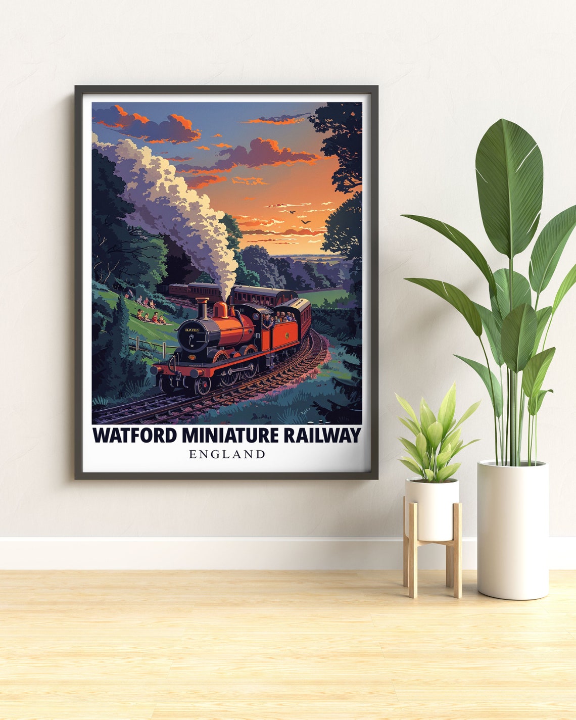 Watford Miniature Railway England Steam Train at Sunset Poster - Image 2