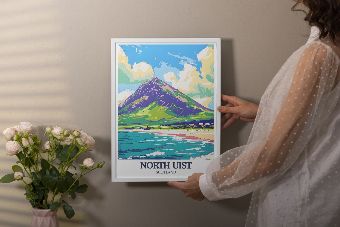 North Uist Towering Mountain Turquoise Shoreline Retro Travel Poster - Image 3