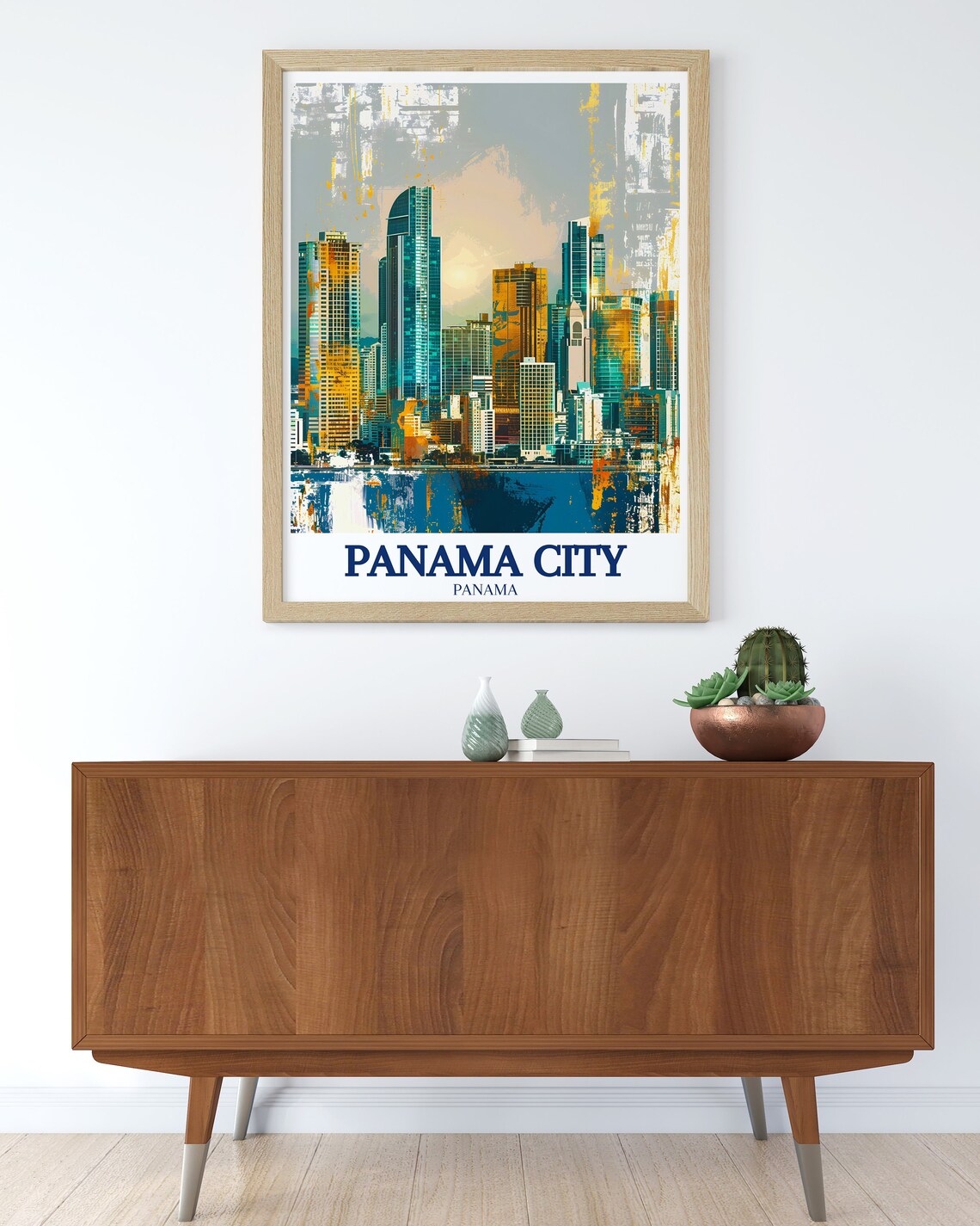 Panama City Panama Modern Skyline Teal Gold Abstract Art Poster - Image 3