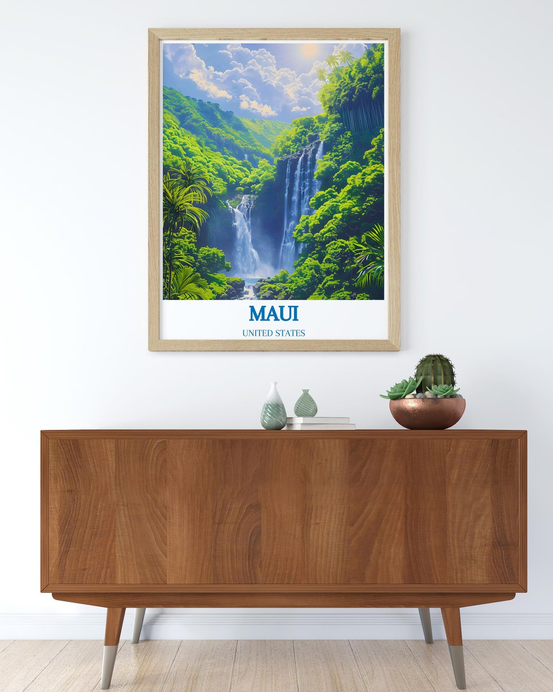 Maui Hawaii Tropical Waterfall Deep Lush Jungle Travel Poster - Image 3