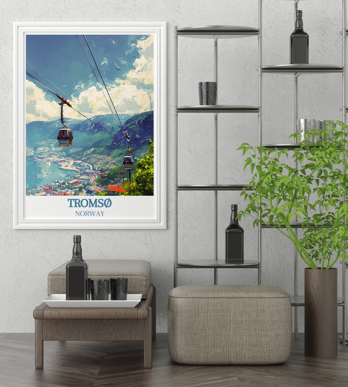 Tromso Norway Cable Cars Above Colourful Harbour City View Poster - Image 3