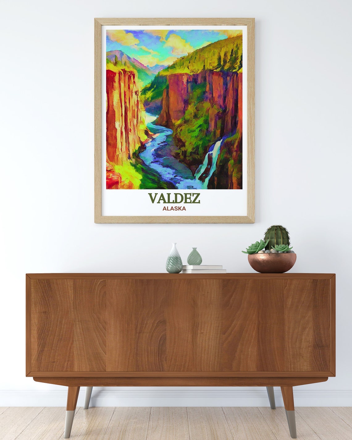 Colorful Valdez Alaska Keystone Canyon Waterfall River Travel Poster - Image 3
