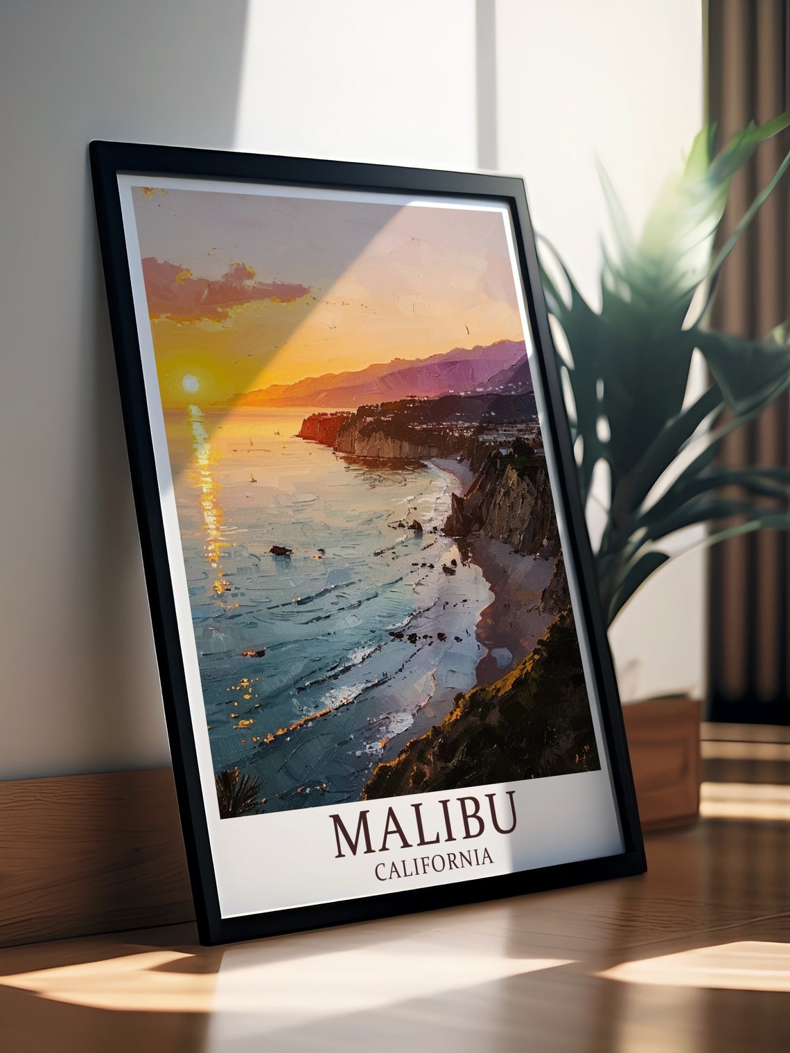 Malibu California Sunset Over Pacific Cliffs Beach Art Classic Poster - Image 2