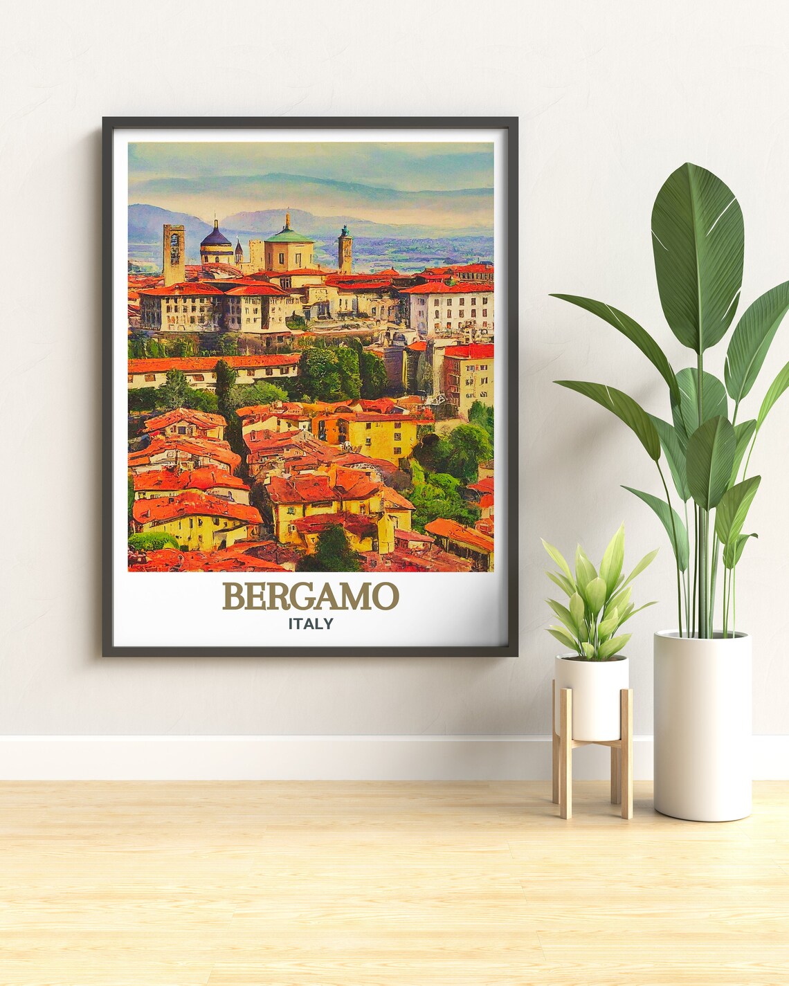 Bergamo Citta Alta Red Rooftops Panorama Italy Travel Poster - Image 2