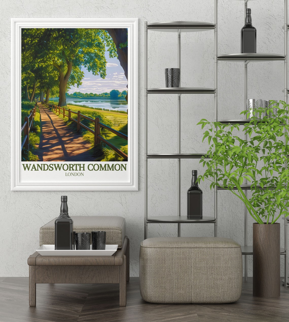 Wandsworth Common London Tree Lined Lake Path Walk Travel Poster - Image 3