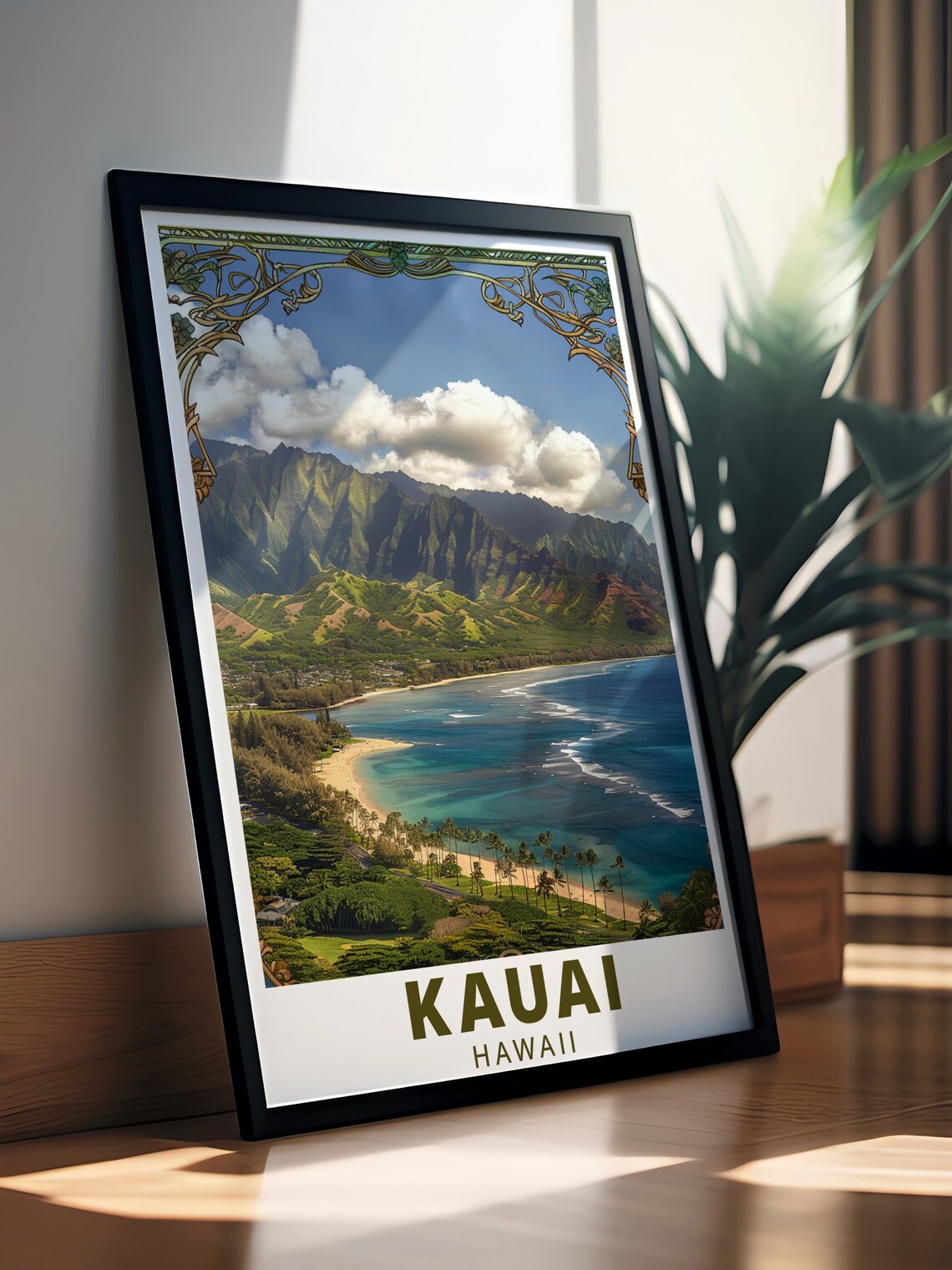 Kauai Hawaii Palm Beach Bay Decorative Art Nouveau Style Poster - Image 2
