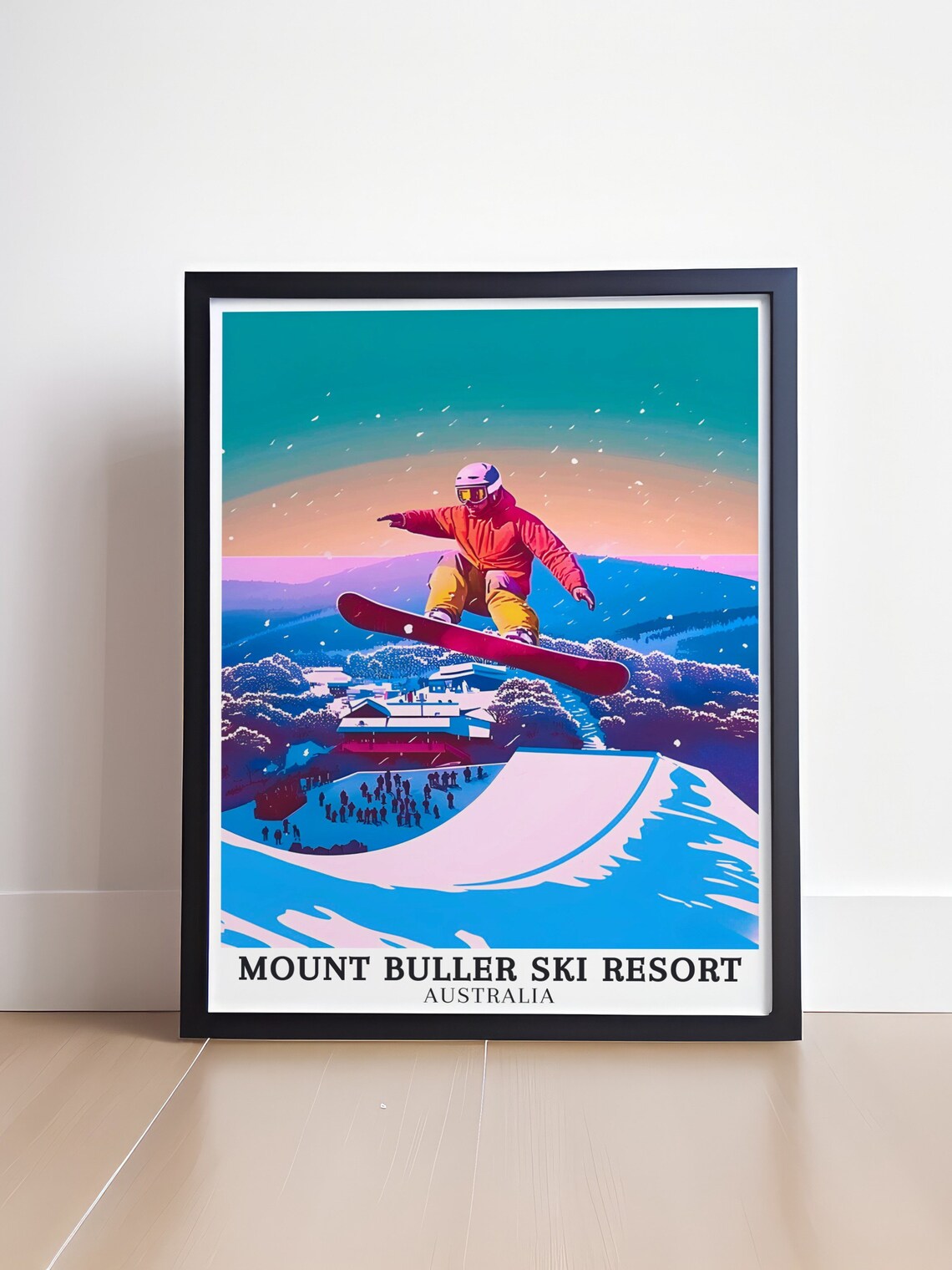 Mount Buller Snowboarder Air Sunset Terrain Park Ski Resort Poster - Image 4