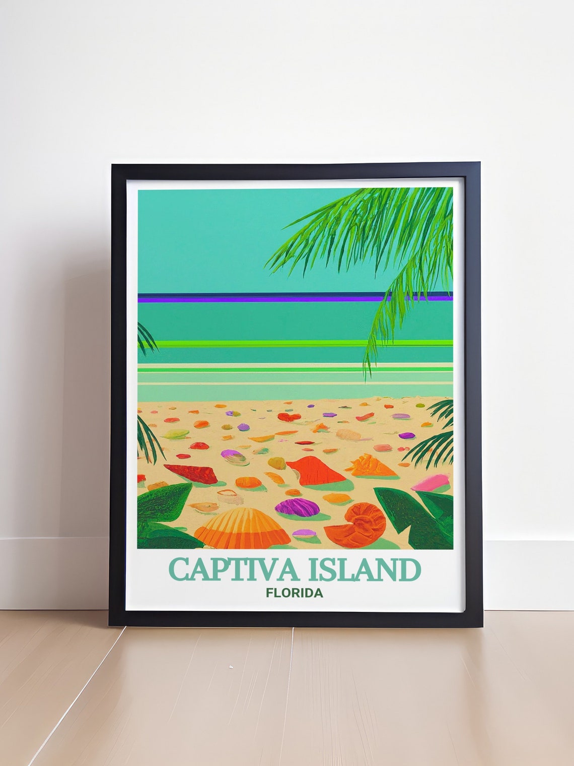 Captiva Island Florida Colorful Seashells Beach Palm Fronds Poster - Image 4