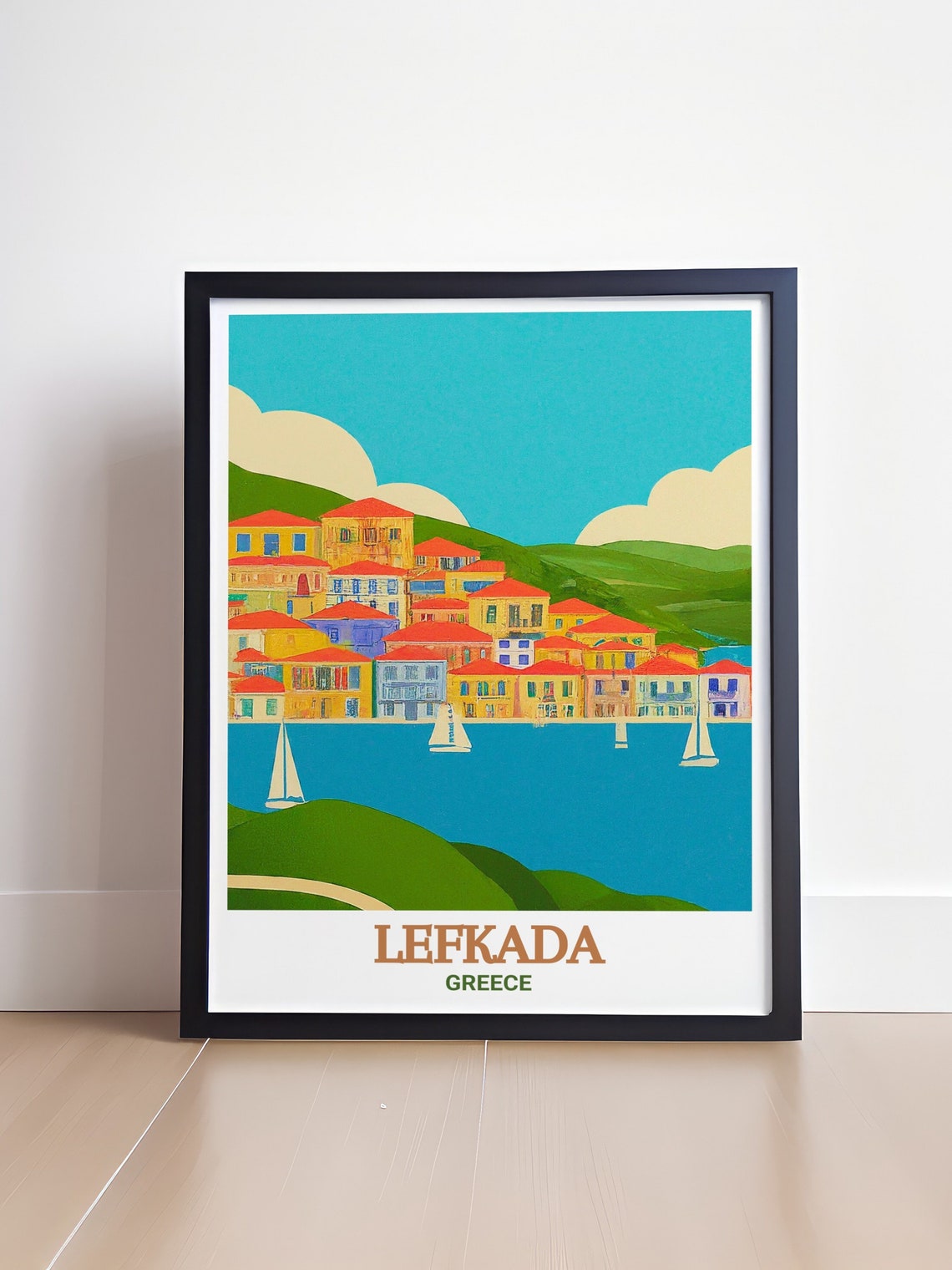Lefkada Town Colorful Harbour Houses Waterfront Greece Travel Poster - Image 4